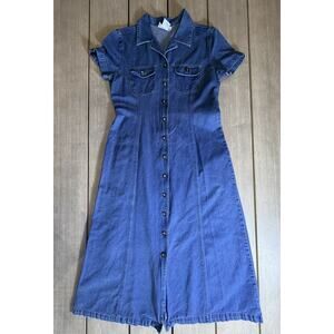 Vintage 90’s Talbots Jean Shirt Dress Size 8 Fit & Flare Midi Dress Coastal Y2K